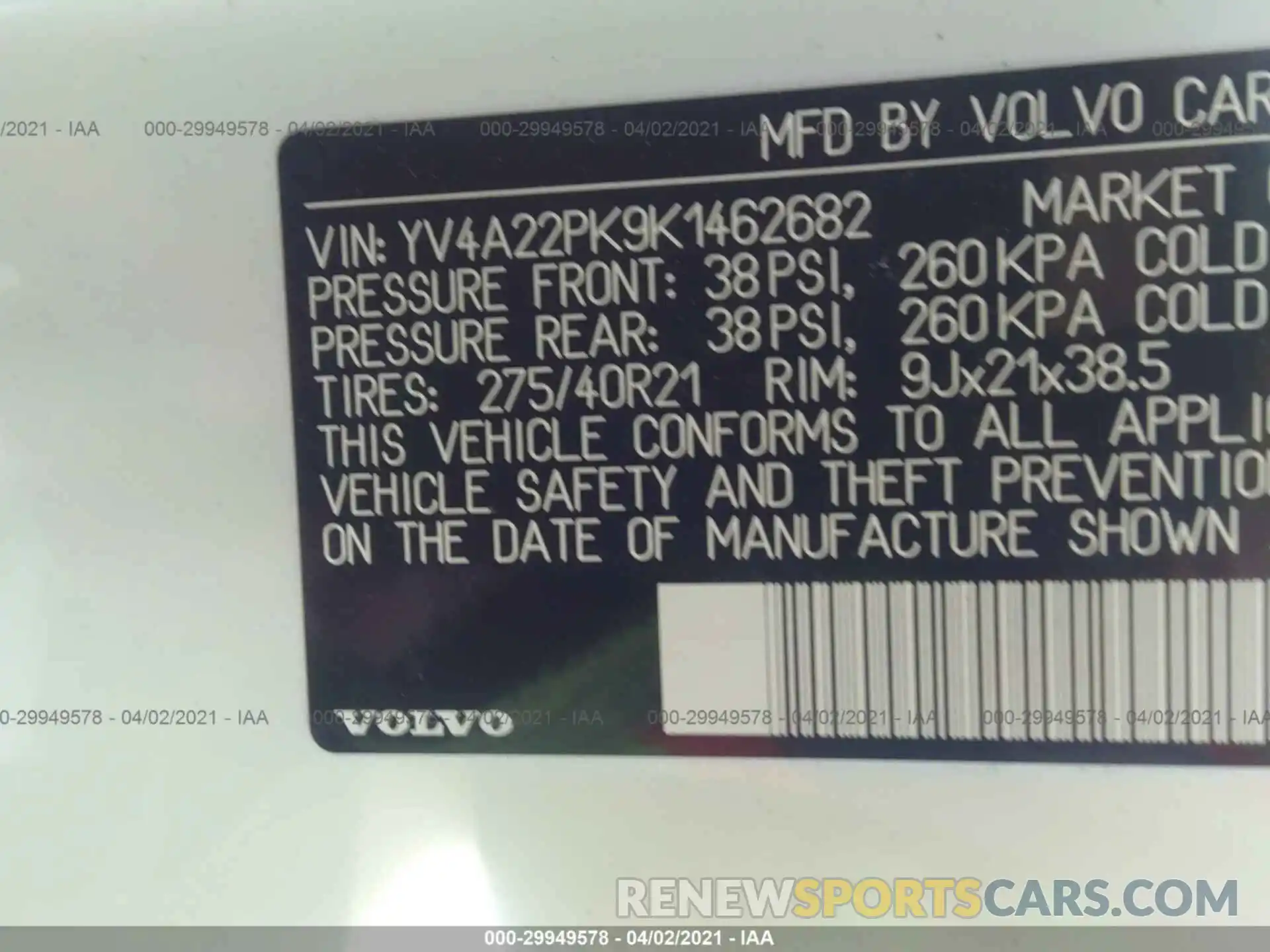 9 Photograph of a damaged car YV4A22PK9K1462682 VOLVO XC90 2019
