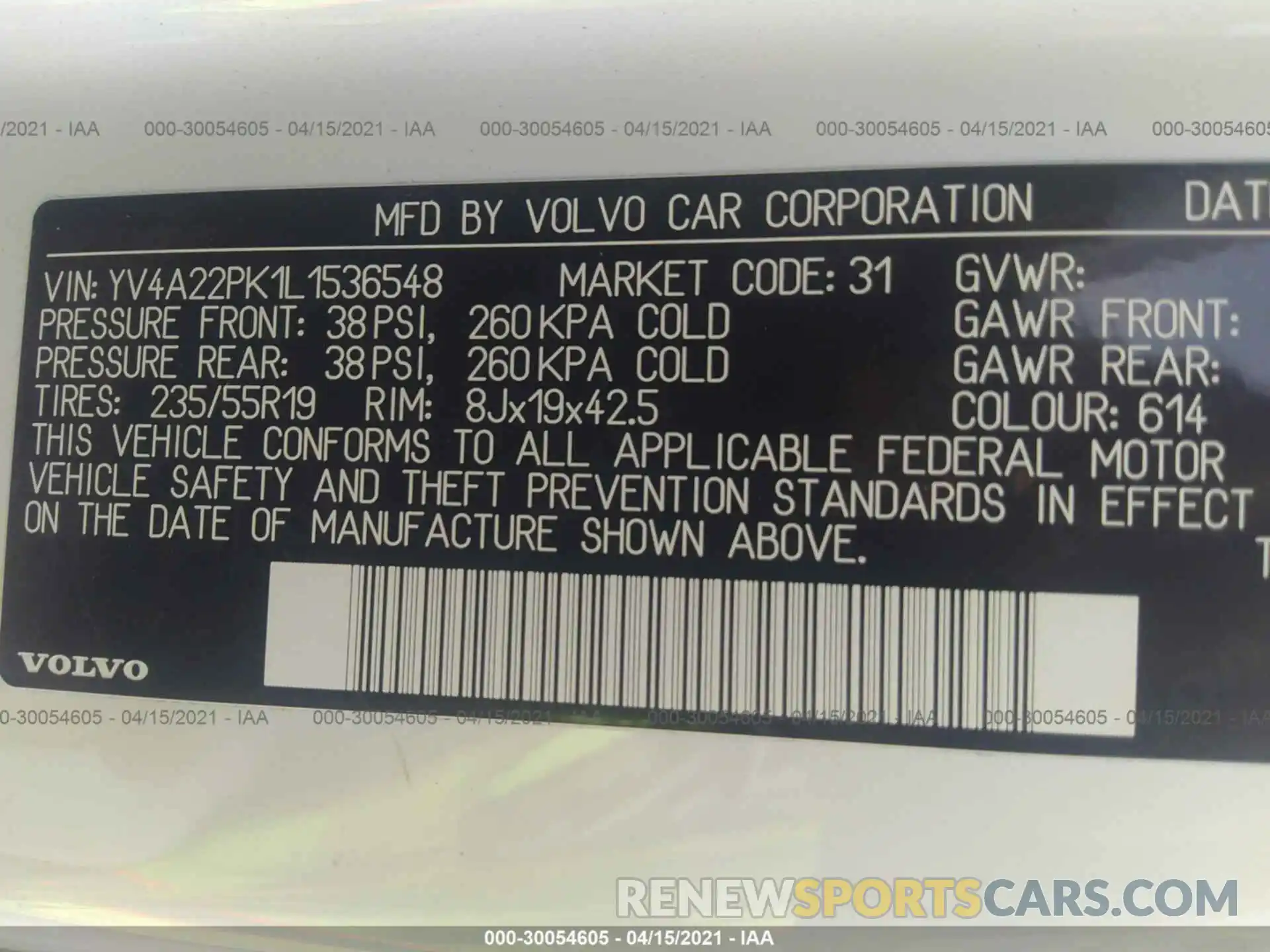 9 Photograph of a damaged car YV4A22PK1L1536548 VOLVO XC90 2020