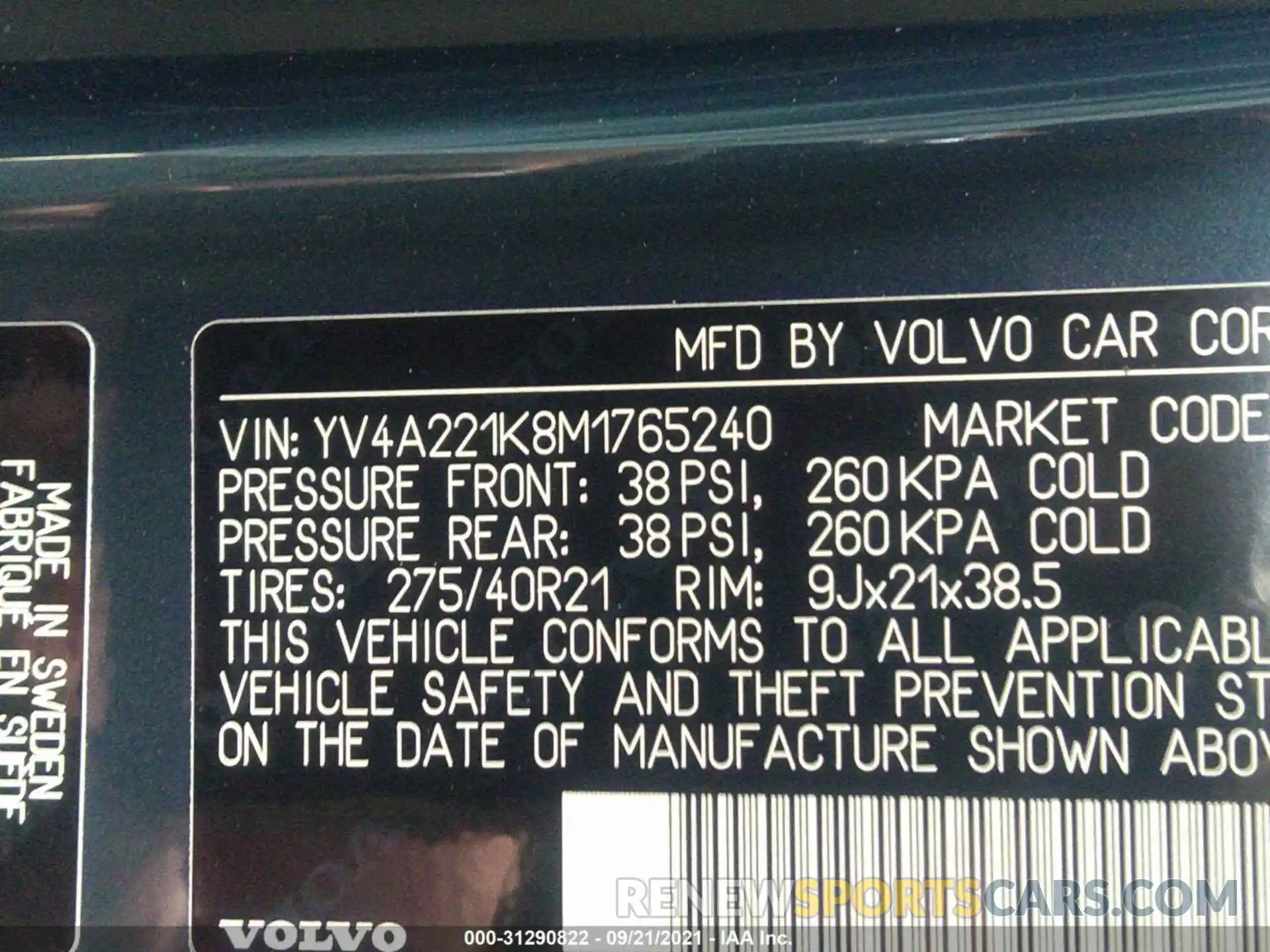 9 Фотография поврежденного автомобиля YV4A221K8M1765240 VOLVO XC90 2021